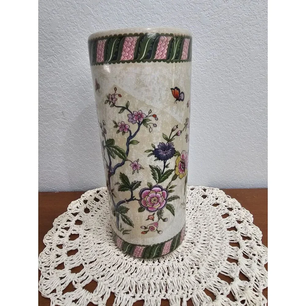 Asian‎ Porcelain Cylindrical Vase Vintage Garden Ridge 12